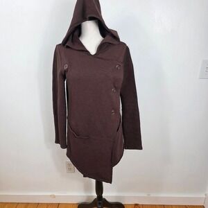Mod-o-doc Hooded Jacket Womens Small Brown Asymmetrical Snap Oversized Boho